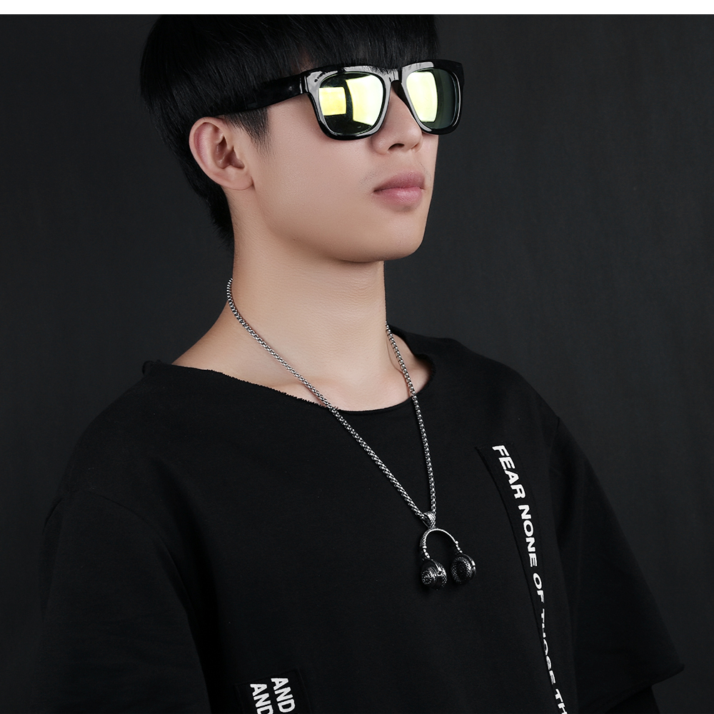 Mens Music Headset Pendant Necklace 316L Stainless Steel 18k Gold Plated Lover Couple Pendant Necklace Jewelry