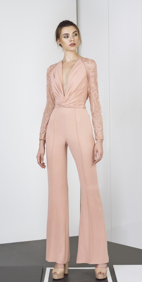 Tony Ward 2019 Jumpsuits Prom Dresses Long Sleeves Deep V Neck Lace Evening Gowns Ankle Length Cocktail Party Dresses Custom Made