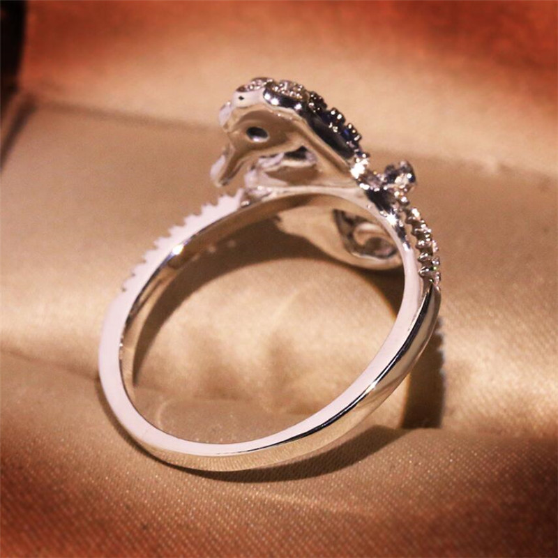 2020 New Vintage Jewelry Women' s Fashion jewelry 925 Sterling Silver Colorful Hippocampus Pave Sapphire CZ Diamond Women Wedding Band Ring
