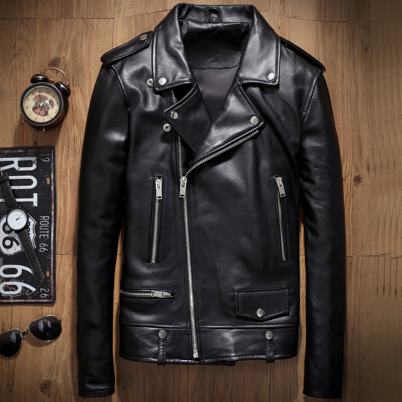 2017 leather leather male sheep motorcycle jacket lapels han edition cultivate one' morality short paragraph long thin, Black
2017 leather leather male sheep motorcycle jacket lapels han edition cultivate one' morality short paragraph long thin, Black