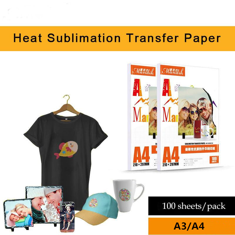 

Inkjet printer 100 sheets of hot sublimation transfer paper A3/A4 Non-cotton light color T-shirt heat transfer paper Quick-drying baking pap