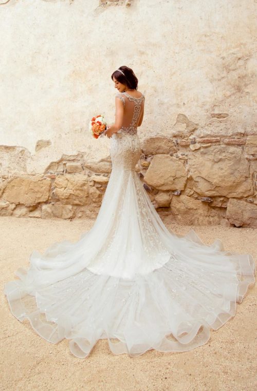 kitty chen mermaid beach wedding dresses beading v neck lace appliqued boho tulle long train bridal gowns cap sleeve wedding dress