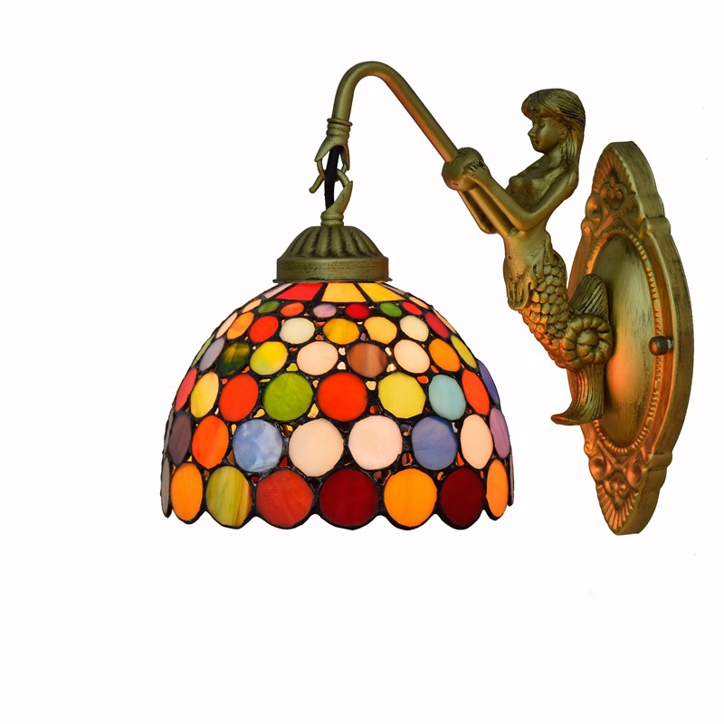 Living Room Chandelier Stained Glass Wall Lamp bedroom wall lamp kitchen fairy lamp flower pattern white European retro can be customized