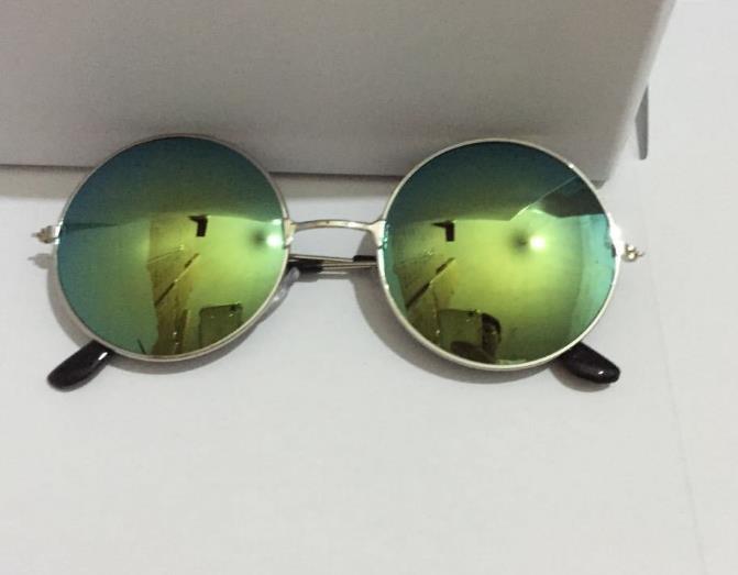 Children Gothic Sunglasses kids Round Mirrored Lens Gold Metal Frame Glasses Girl Boy Sunblock colorful