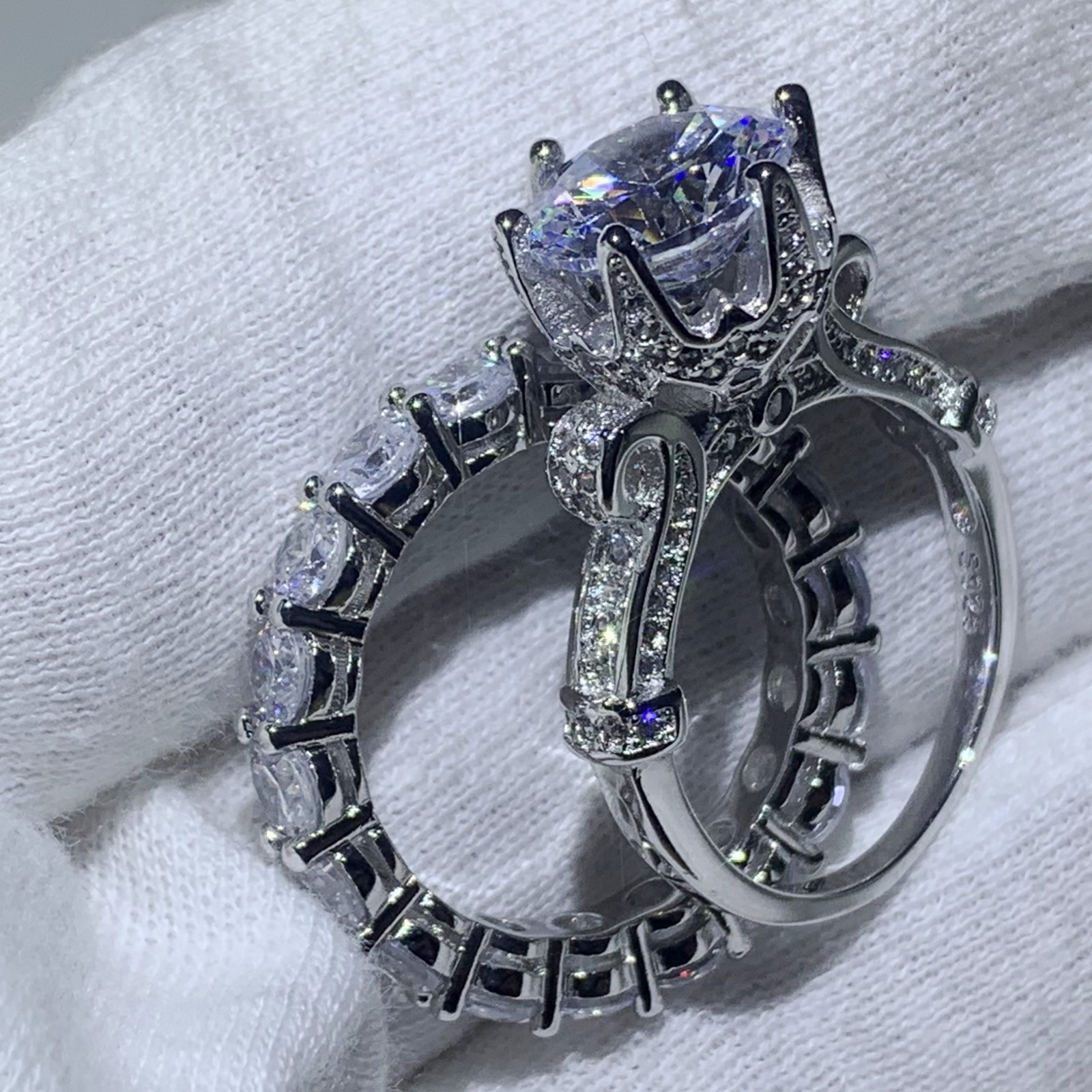 Choucong Corwn Wedding Ring for Women Top Selliing Jewelry 925 Sterling Silver Round Cut White Topaz CZ Diamond Bridal Ring Set Gift Sz5-10