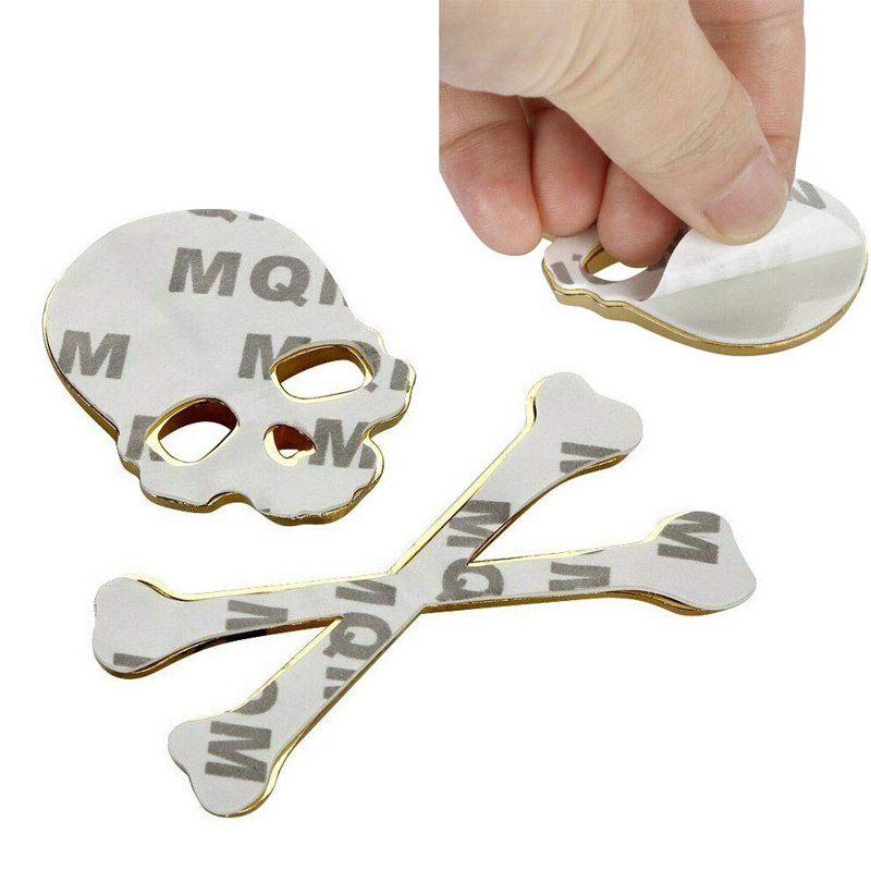 3D Skull Metal Skeleton Crossbones Car Sticker Skull Emblem Badge car styling Stickers Motor Accessories-Gold Black Silver Color