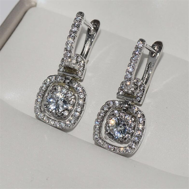 Sterling Sier Ear Clips - Round Cut White Gemstone Clip Earrings for Women, Bridal Jewelry Free shipping