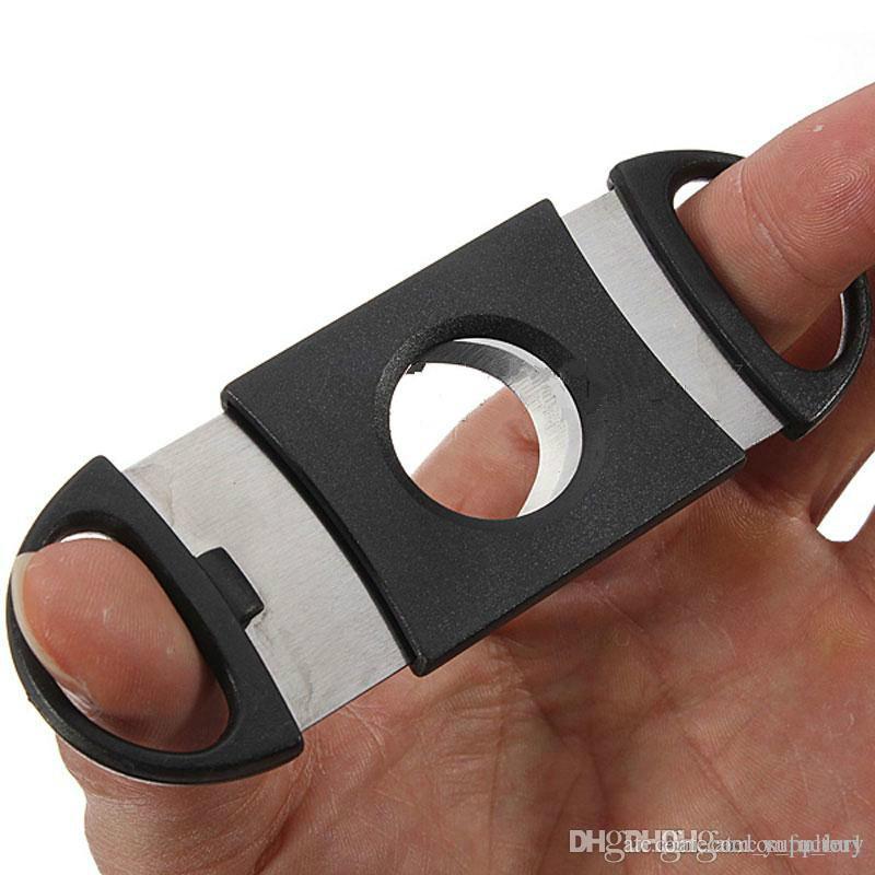 Pocket Plastic Stainless Steel Double Blades Cigars Guillotine Cigar Cutter Knife Scissors Tobacco Black New Smoking Tool1149614