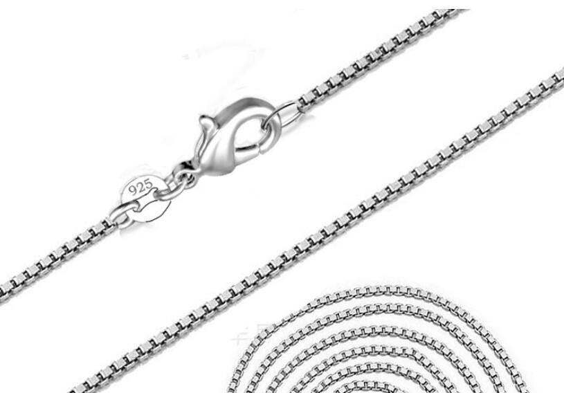 Hot sale Men women Necklace 12pcs/lot 925 sterling Silver 1.5MM Box Chain Necklace 16"/18"/20"/22"/24" for Pendants