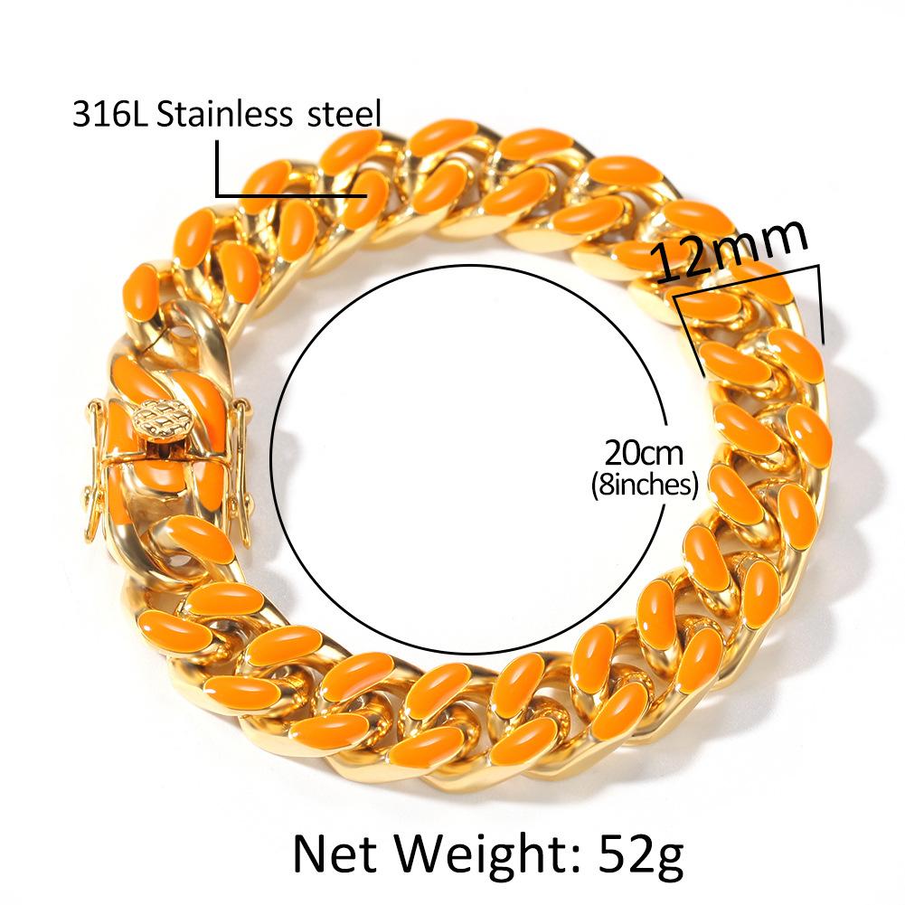 New Fashion guys Gold Silver Stainless Steel Colorful Enamel Mens Personalized Cuban Link Chain Bracelet Hip Hop Curb Miami Chains Wolf Tide Jewelry f