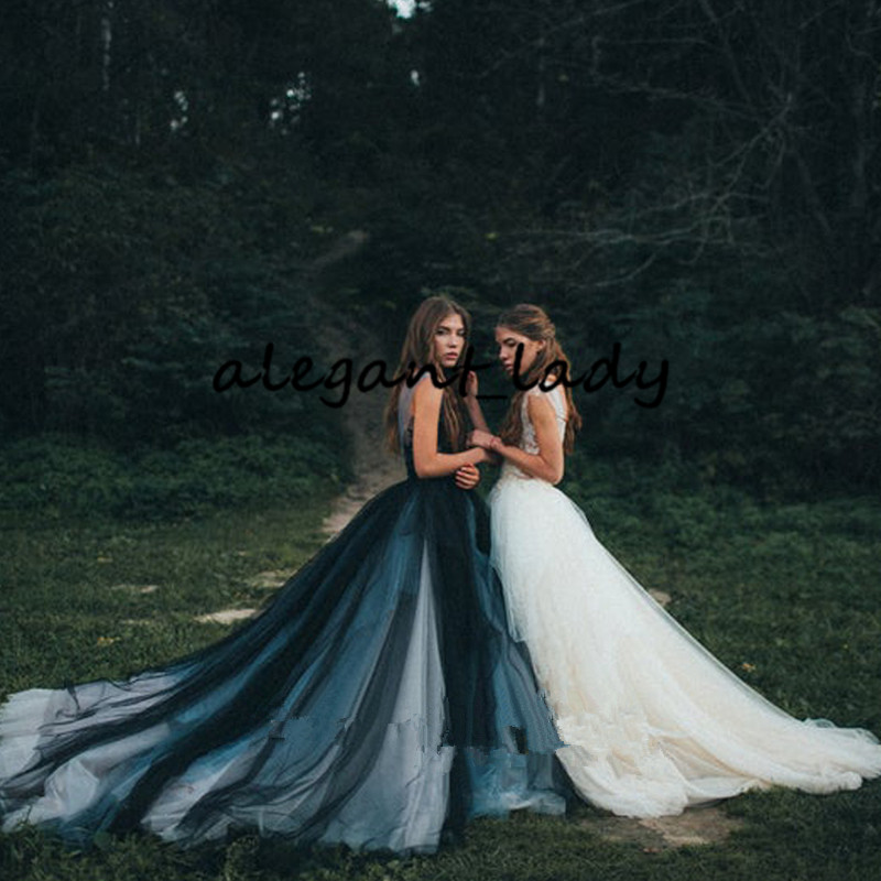 Vintage Gothic Black Wedding Dresses 2020 Retro Sheer Neck Lace Applique Boho Country Garden Bride Wedding Gown vestido de noiva