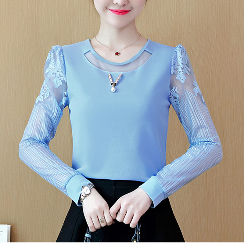 Women Shirts Chiffon Blouses Woman Lace Print Shirts Female Plus Size Tops Korean Hollow Out Tops Office Lady Beading Blouse Top, Blue
Women Shirts Chiffon Blouses Woman Lace Print Shirts Female Plus Size Tops Korean Hollow Out Tops Office Lady Beading Blouse Top, Blue