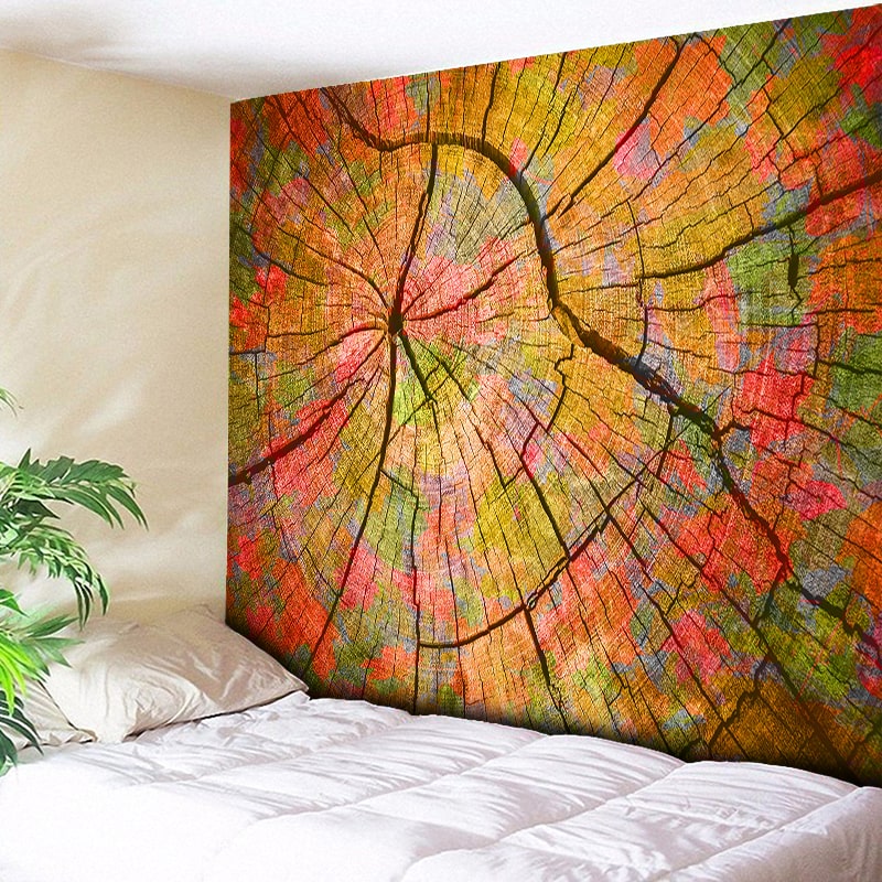 

Annual Ring Tree Wood 3D Print Wall Hanging Tapestry Mandala Hippie Boho Tapestry Bohemian Fabric Orange/Turquoise Green/Brown