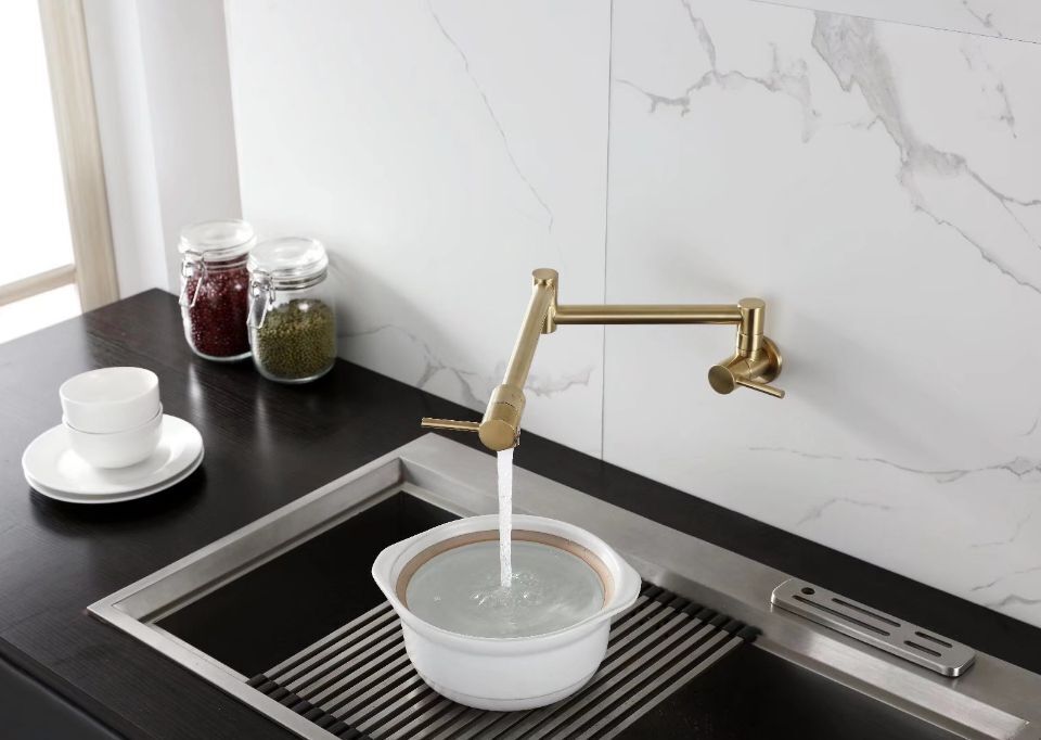 Wall Mounted Classic Traditional Solid Brass Pot Filler kitchen faucet tap , Double Joint Spout, Brushed gold single cold water tap
Wall Mounted Classic Traditional Solid Brass Pot Filler kitchen faucet tap , Double Joint Spout, Brushed gold single cold water tap