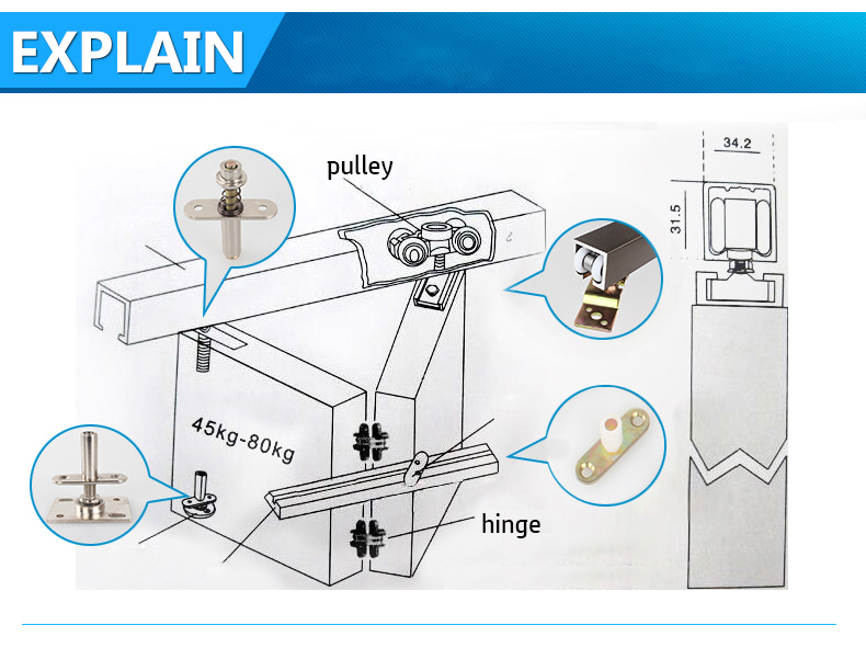 Folding Sliding Wooden Door Pulley Rail Hanging Wheel Muted Roller Subareas Screen Window Hardware Part