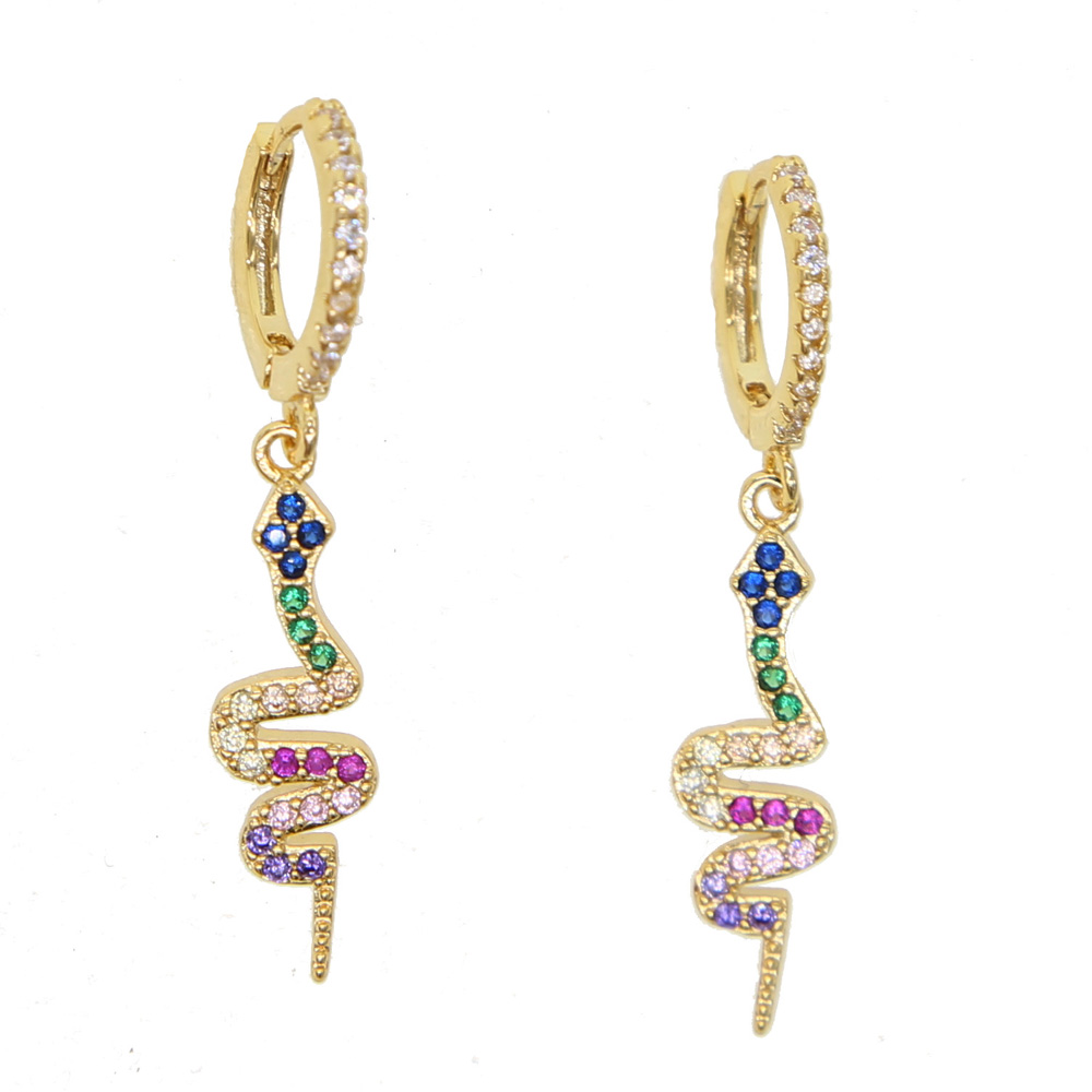 2019 New Fashion candy rainbow cz snake Earring for Women Ethnic Bohemian Long Hanging Dangle Earring sexy animal trendy Jewelry