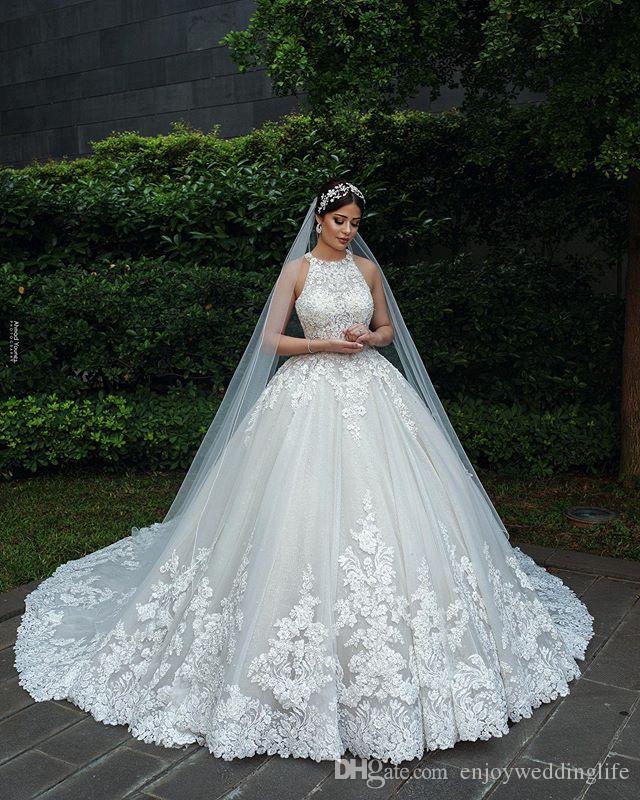 Lace Dubai Arabic Ball Gown Dresses Tulle Jewel Neck Backless Wedding Dress Bridal Gowns Plus Size Robe De Mariee s