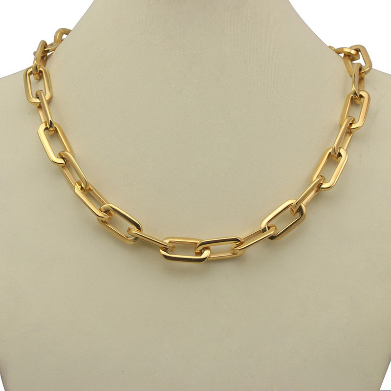 Mirror Polish Silver Never Fade Stainless Steel Long Square Chain Connected Chain Link Necklace for Women T200113