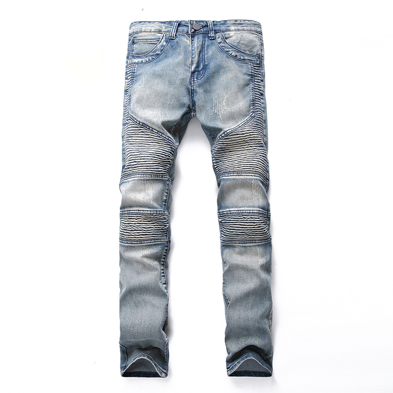 Light blue denim trousers destroyed jeans long male Dropshipping men jeans pants pleated slim motorcycle pants full length, 694
Light blue denim trousers destroyed jeans long male Dropshipping men jeans pants pleated slim motorcycle pants full length, 694