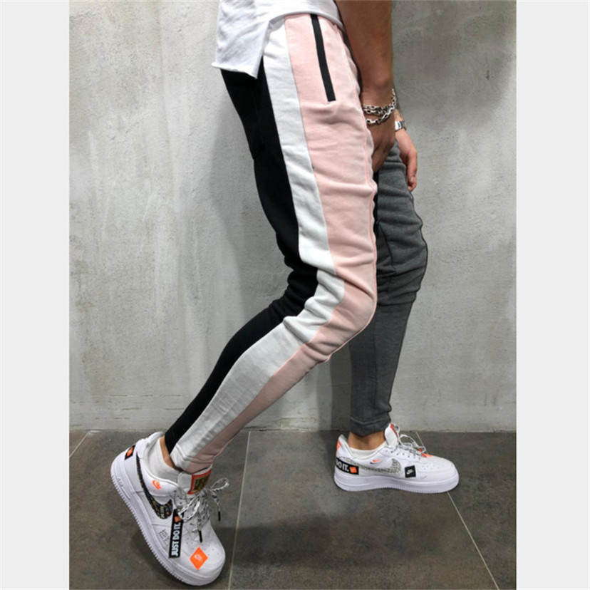 Mens Slim Fit Sweatpants Drawstring Striped Track Pants Color Block Patchwork Jogging Pant Sports Hip Hop Trousers Long Slacks D18122901