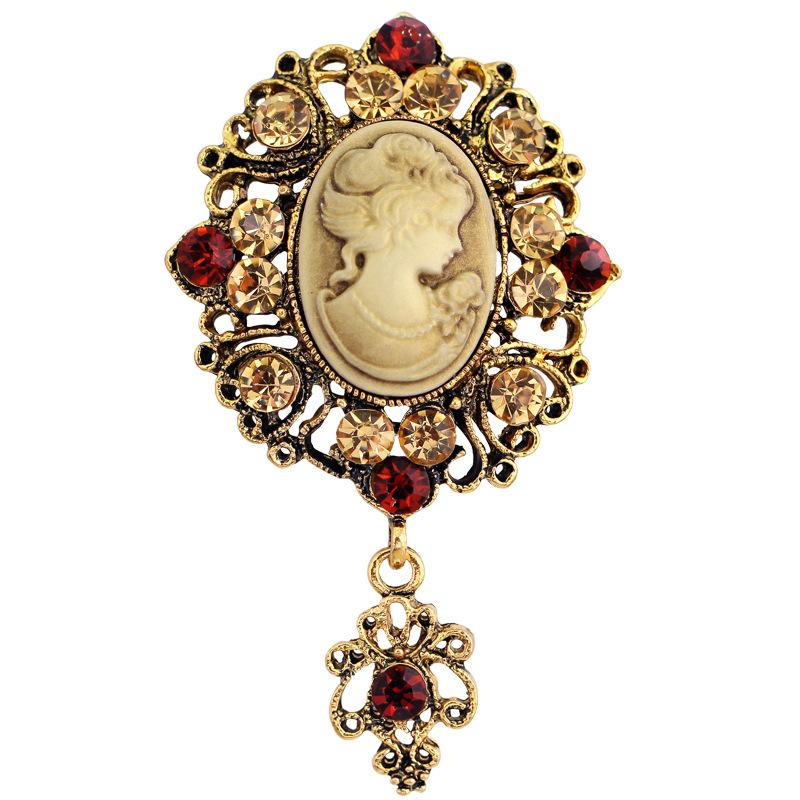 Wholesale- Fashion Antique Gold Silver Vintage Brooch Pins Female Brand Jewelry Queen Cameo Brooches Rhinestone For Women Dress Accessories, Gray
Wholesale- Fashion Antique Gold Silver Vintage Brooch Pins Female Brand Jewelry Queen Cameo Brooches Rhinestone For Women Dress Accessories, Gray