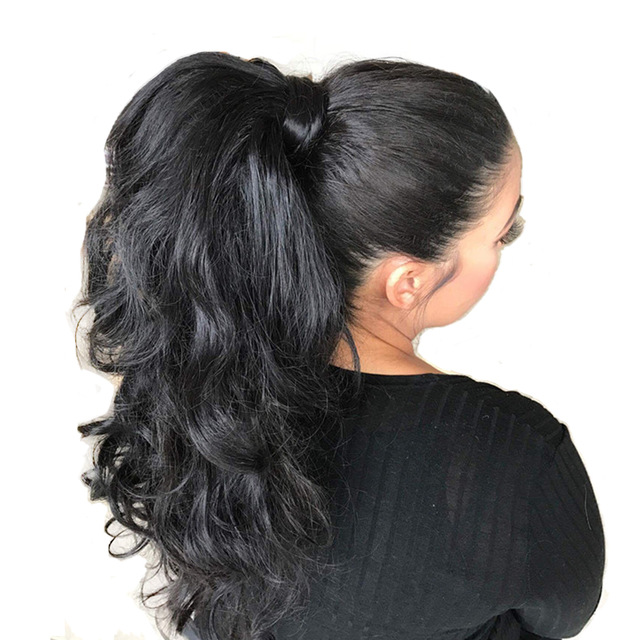 160g Long high Body Wave Ponytail Wrap Drawstring, Virgin indain quality wavy weave ponytail hair extension for black women Brazilian Hair