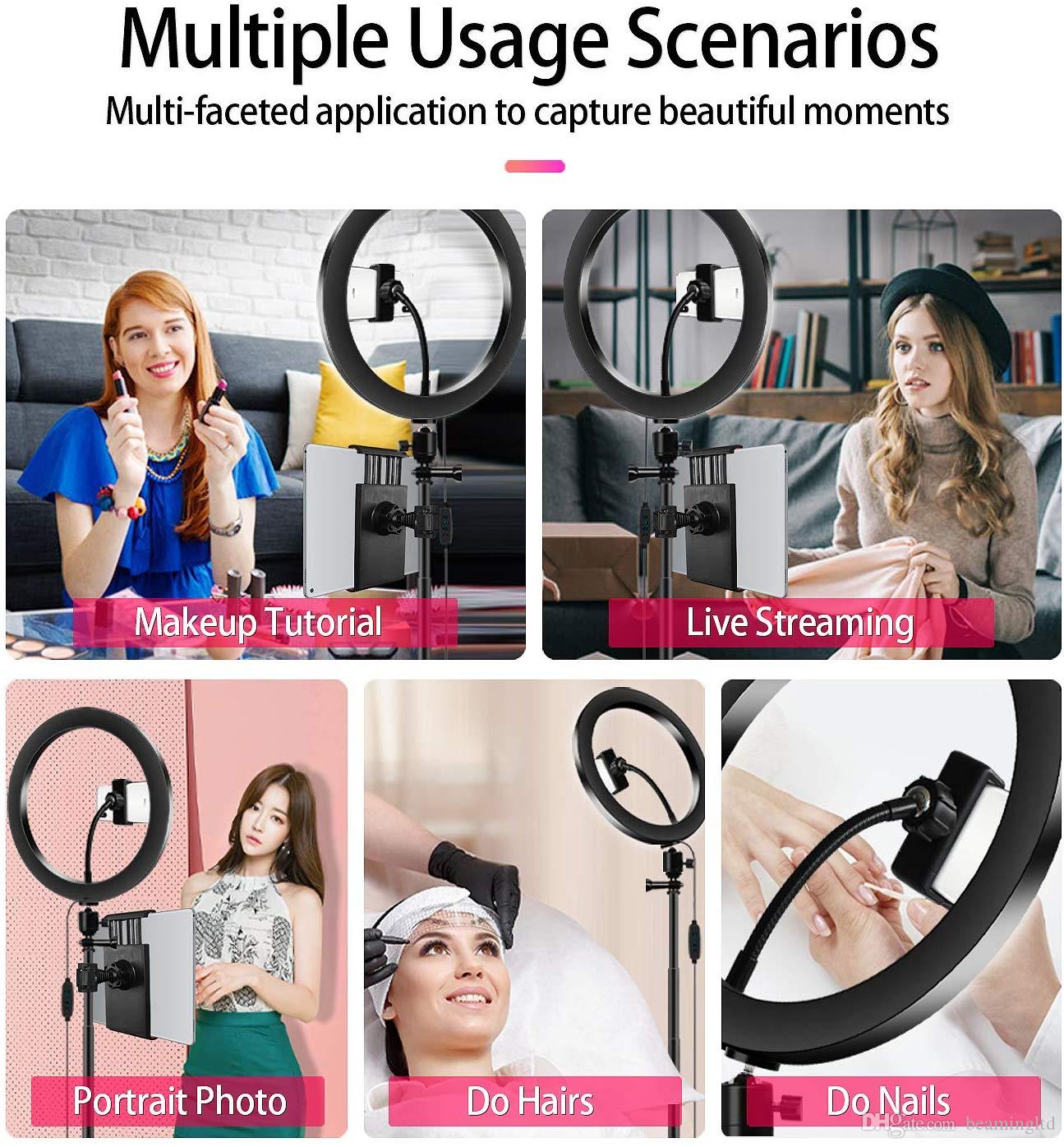 Light Ring avec selfie trépied Support de téléphone portable pour le maquillage vidéo, la photographie Caméra, 10inch Led lampe pour l'enregistre