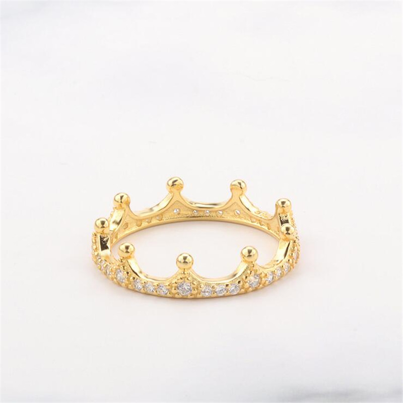 Never Fade Retro Jewelry Pure 100% Pure 925 Sterling Silver&18K Rose Gold Fill Pave CZ Diamond Promise Women Wedding Crown Band Ring Set