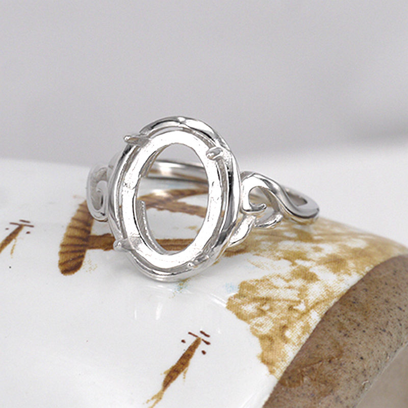 925 Sterling Silver Women Engagement Wedding Ring 9x12mm Oval Cabochon Semi Mount Ring fit Amber Turquoise Agate Garnet Setting