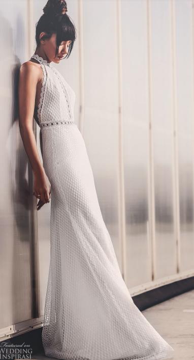 solo merav wedding dresses halter neck backless mermaid bridal wedding gowns sweep train country boho lace appliqued wedding dress