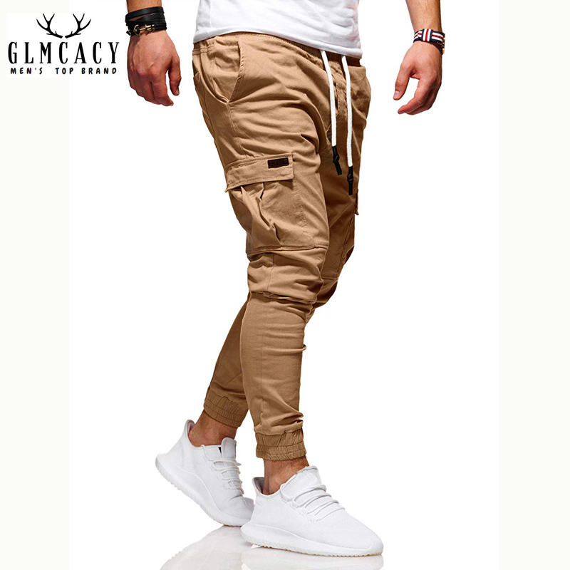 Men Slim Fit Drawstring Elastic Waist Jogger Cargo Pants with Pockets Mens Casual Close Bottom Long Rope Pants
