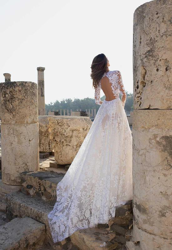 elegant a line wedding dresses lace appliqued beach wedding dress v neck long sleeves backless bohemia plus size bridal gown
