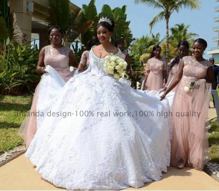 luxury new ball gown wedding dresses beading crystal long sleeve scoop neck plus size bridal gowns wedding dress