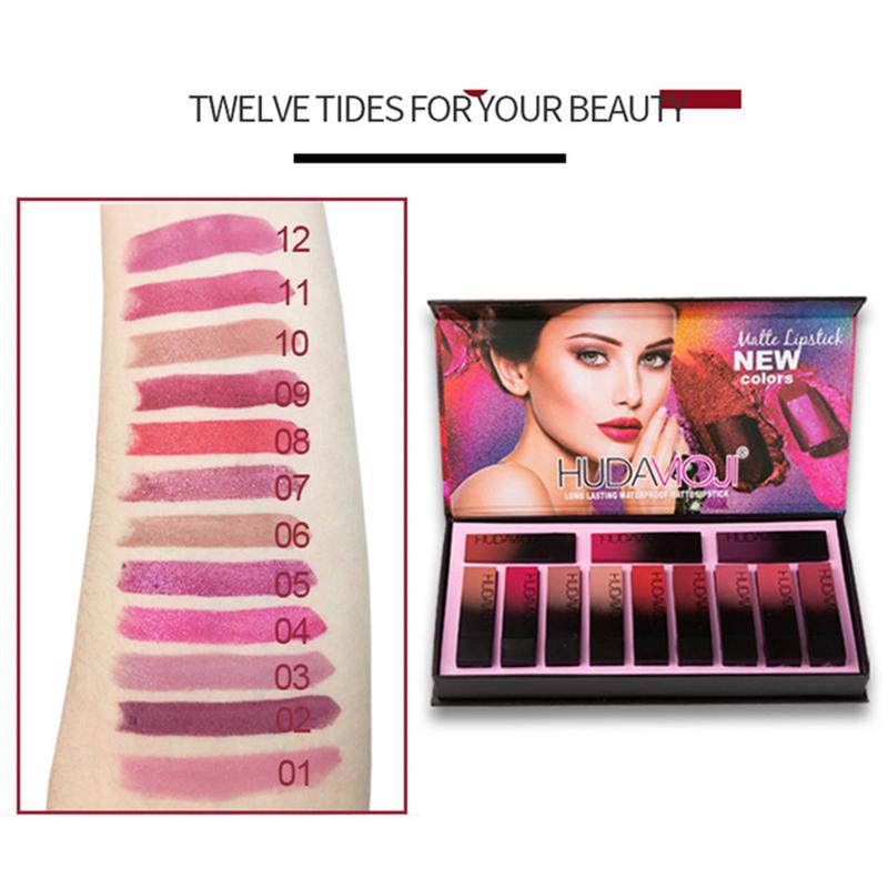 Multi Color Matte Lip Kit Professional 12pcs/set Waterproof Nude Lipstick Moisturizer Long-lasting Sexy Velvet Lipstick