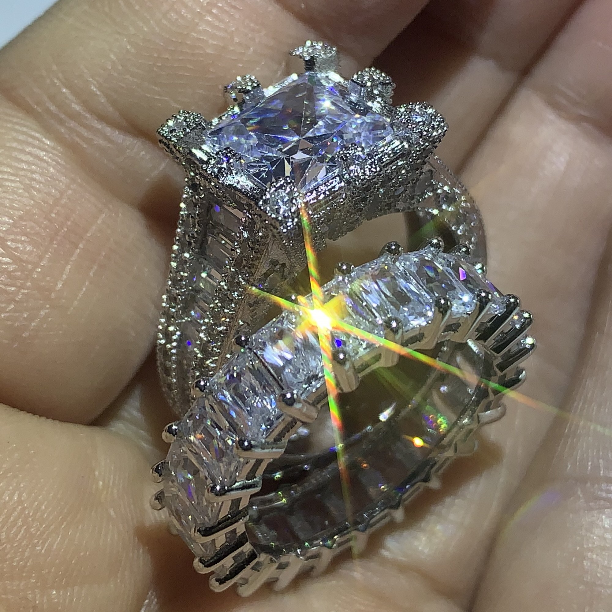 Choucong Brand New Vintage Fashion Jewelry 925 Sterling Silver Princess Cut White Topaz CZ Diamond Women Wedding Bridal Ring Set Gift