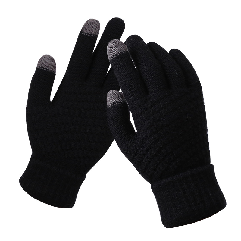 2020 Winter Touch Screen Gloves For Women Men Warm Stretch knitted Mittens Imitation Wool Full Finger Black White Gloves