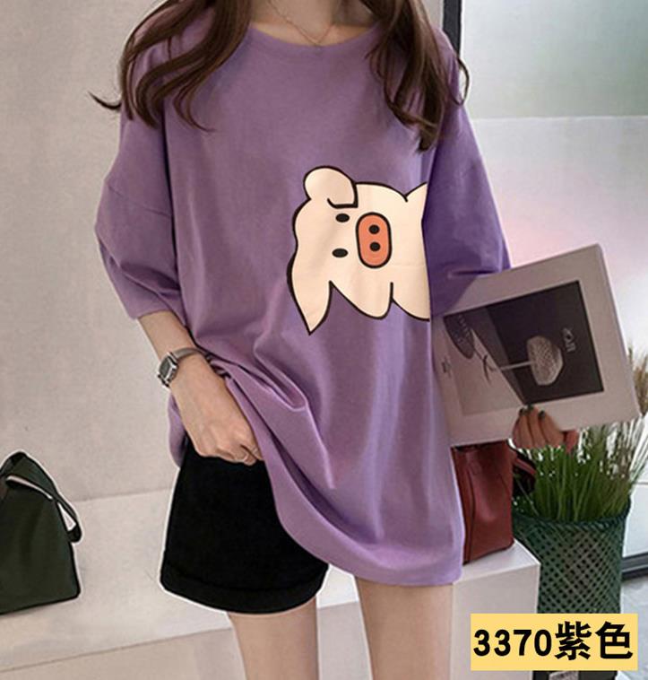 Women's tide 2019 spring and summer loose short-sleeved t-shirt female print wild bf Harajuku long section