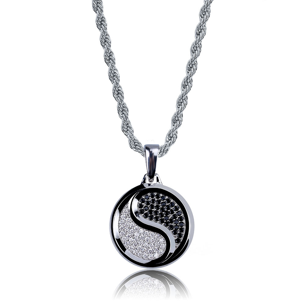 New Fashion 18K Gold and White Gold Plated Tai Chi Symbol Round Pendant Chain Necklace Iced Out CZ Zirconia Jewelry Gifts for Men and Women