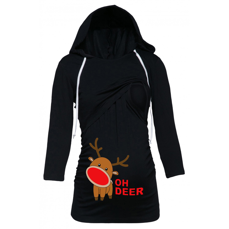 Christmas Breastfeeding Clothes For Pregnant Women Tops Nursing Maternity Feeding Shirts Hooded Long Sleeve Gravidas Tee Top