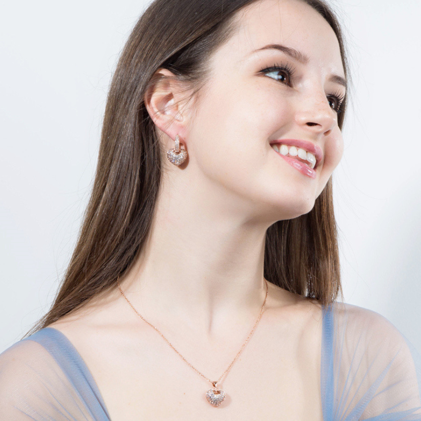 2019 New Arrival Top Selling Luxury Jewelry 925 Sterling Silver&Rose Gold Fill Pave White Topaz CZ Diamond Earring Necklace For Women Gift