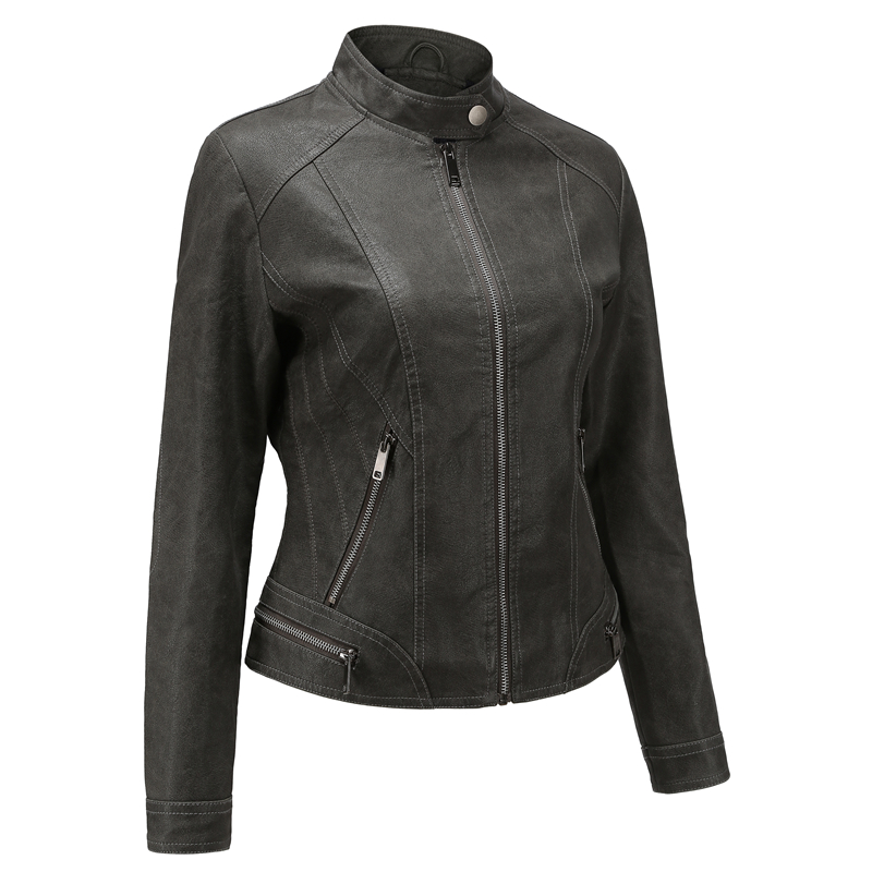 Women Leather Jacket Slim Vintage Matte Leather Coat Wool Inner Winter Suede Stand Collar Motor Biker Outerwear Jacket Fashion