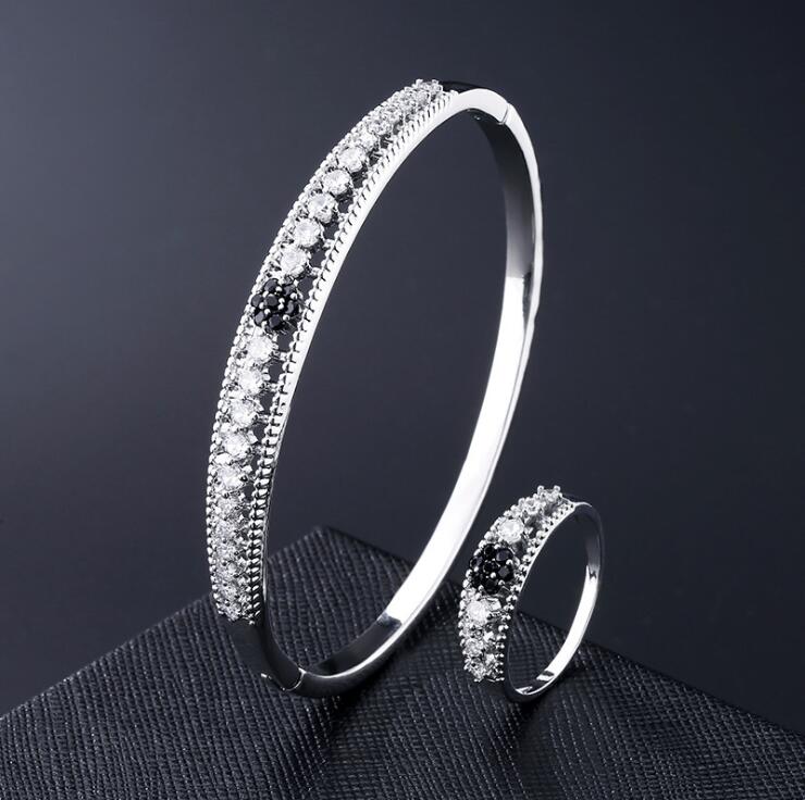 Handmade New Style Classical Fashion Jewelry Set 925 Sterling Silver&Gold Fill Round Flower Bangle Women Wedding Open Ring For Lovers' Gift