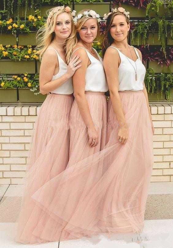 Two Tone Country Style Long Bridesmaid Dresses 2019 Vintage Full length Bohemian Beach Junior Maid of Honor Wedding Guest Gown