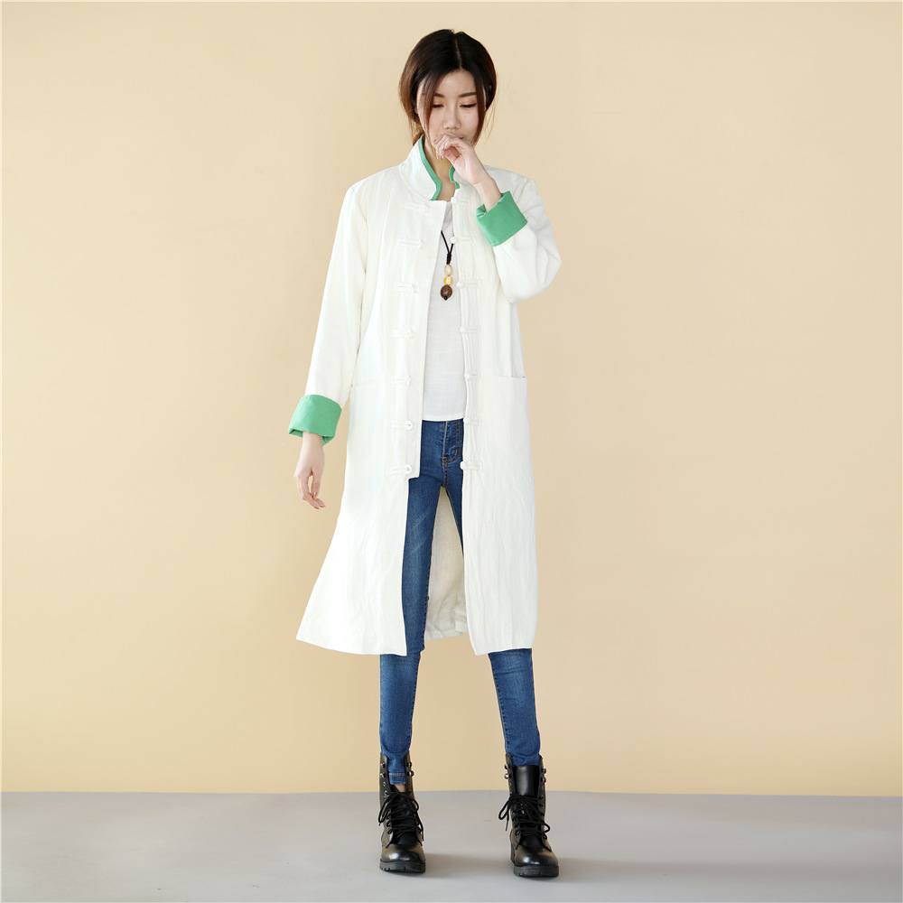 Spring Autumn Chinese Retro style Long length Linen jacket flax cotton Comfortable fabric Clothes long gown Original Coat Robe Outwear