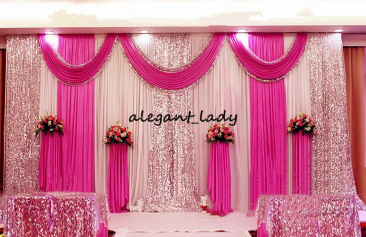 3m*6m wedding backdrop swag Party Curtain Celebration Stage Performance Background Drape With Beads Sequins Edge 5 colors abailable