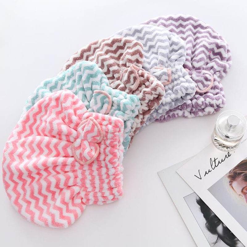Women Bathroom Hair Towel Quick-Dry Hair Hat Turban Super Absorbent Head Wrap Shower Cap Bath Towels F3781