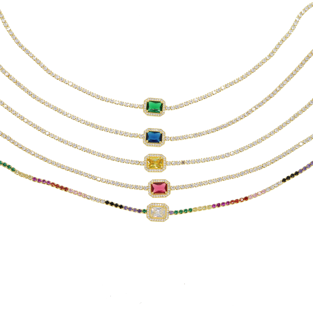 rainbow cz 32+8cm choker necklace for lady women trendy jewelry delicate thin cz tennis chain birthstone diamond fashion jewelry