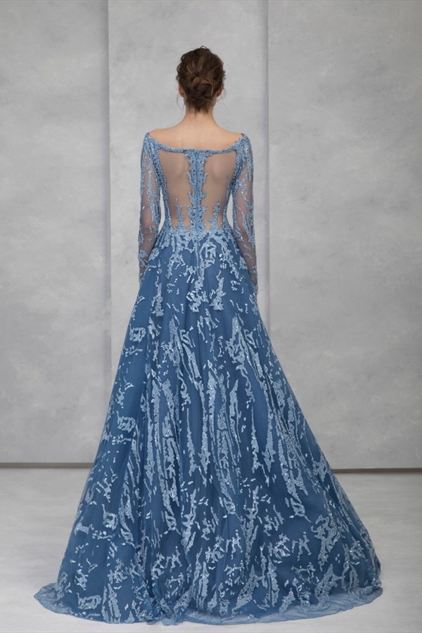 Tony Ward 2020 Deep V Neck Evening Dresses A Line Appliques Long Sleeve Prom Dress Designer Sweep Train Custom Sexy Robes De Soirée