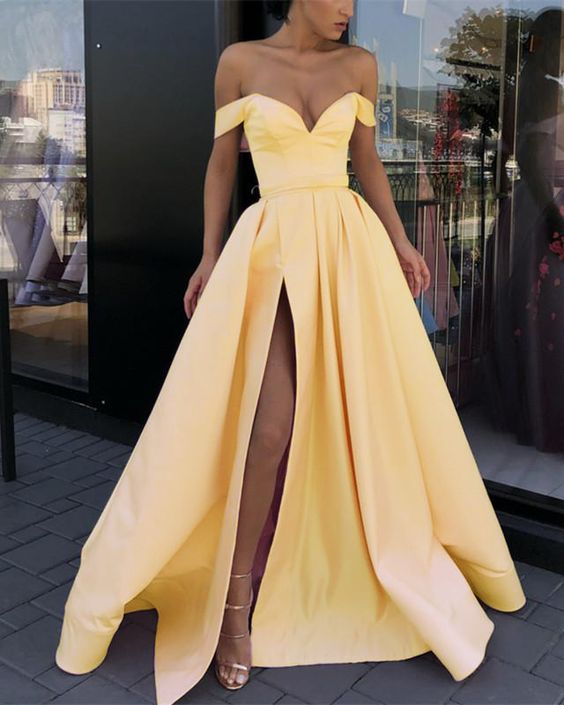 Yellow Bridesmaid Dresses 2019 African Sexy Front Split Off Shoulder Junior Maid Of Honor Gowns Formal Wedding Guest Dress Cheap