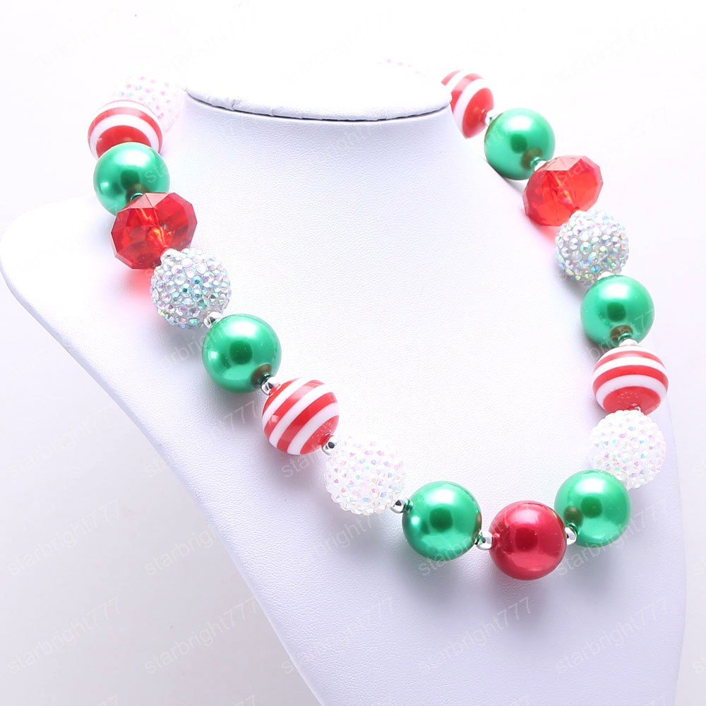 Christmas Style Kids Girls Chunky Beads Necklace Fashion Festival Child Baby Bubblegum Chunky Necklace Jewelry Handmade